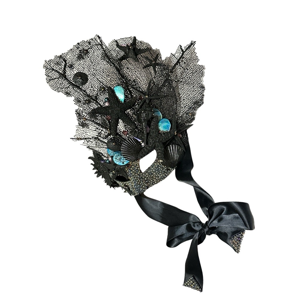 Masquerade Under The Ocean Little Mermaid Seashell Girl Black Mask Ribbon Tie